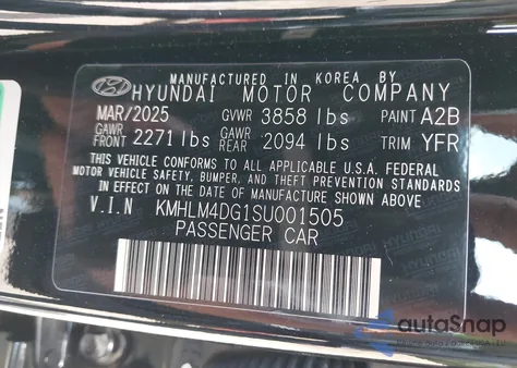 2025 Hyundai Elantra Sel Sport from USA, damaged, VIN KMHLM4DG1SU001505